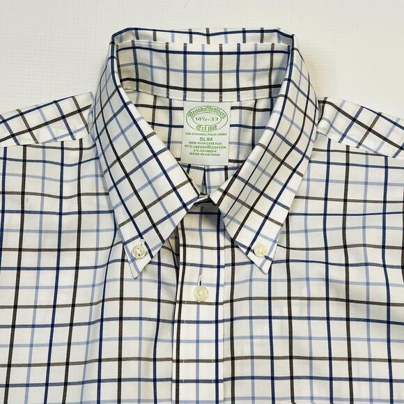Brooks Brothers Shirt Mens 14.5 Slim Fit Plaid Stretch Non Iron Supima Cotton - Picture 4 of 11